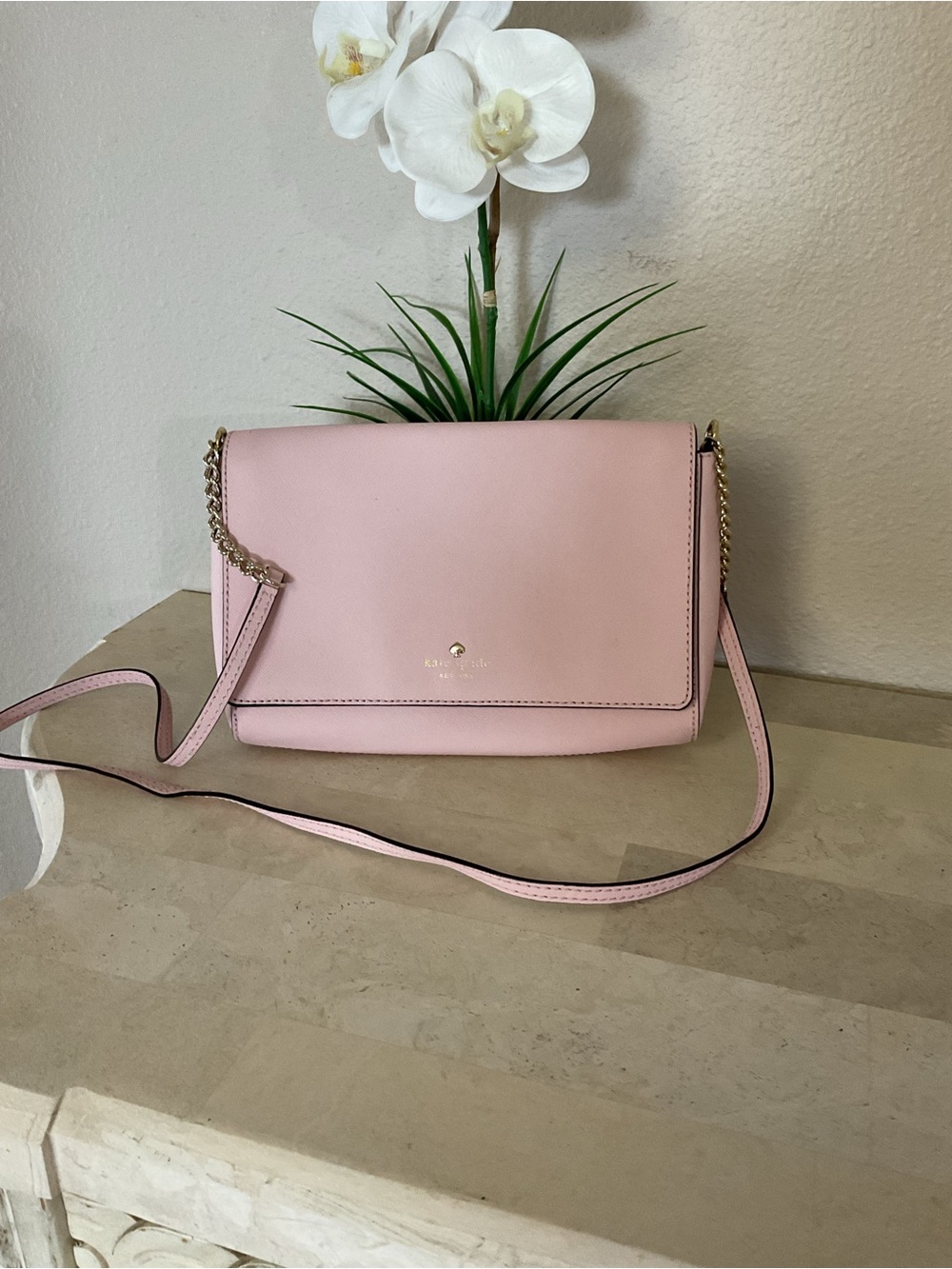 kate spade Pale Pink Leather Chain-Strip Crossbody